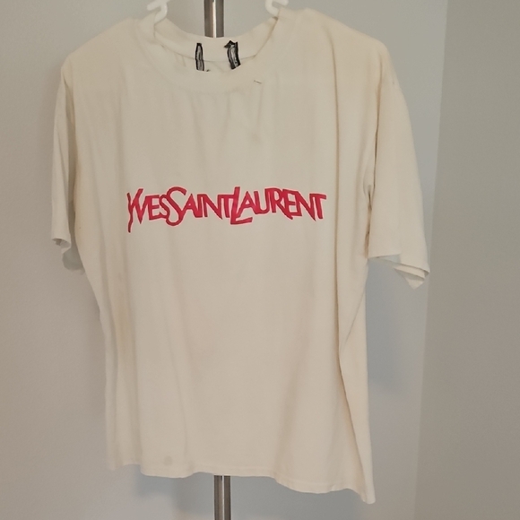 Yves Saint Laurent White T-Shirt with Red Logo - Picture 1 of 6